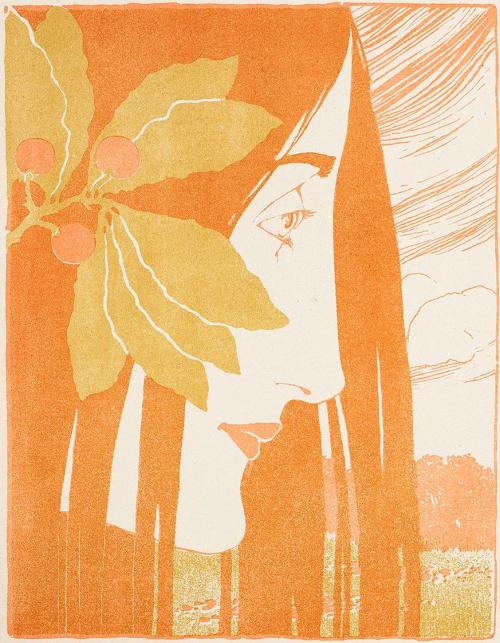 Koloman Moser, Ein decorativer Fleck in "Roth und Grün", 1898, Farblithografie, Blattmaße: 29,8 ...