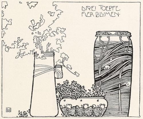 Koloman Moser, Illustration "Drei Töpfe für Blumen", 1898, Buchdruck, Blattmaße: 29,8 × 28,8 cm ...