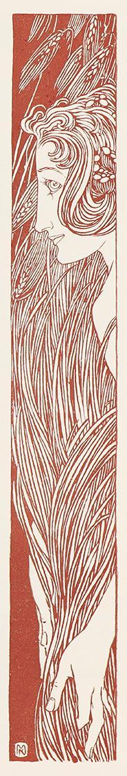 Koloman Moser, Mädchen mit Garben, 1898, Buchdruck in Farbe, Blattmaße: 29,8 × 28,8 cm, Belvede ...