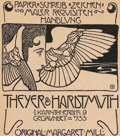 Koloman Moser, Werbeinserat für die Papier- und Schreibwarenhandlung "Theyer & Hardtmuth", 1900 ...