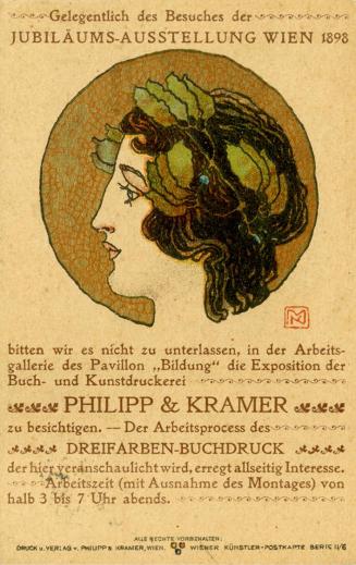 Koloman Moser, Wiener Künstler-Postkarte Serie II / 6, 1898, Farblithografie mit Goldfarbe, Bla ...