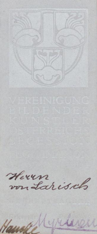 Koloman Moser, Legitimationskarte für Rudolf von Larisch, 1904, Buchdruck in Silber, Blattmaße: ...