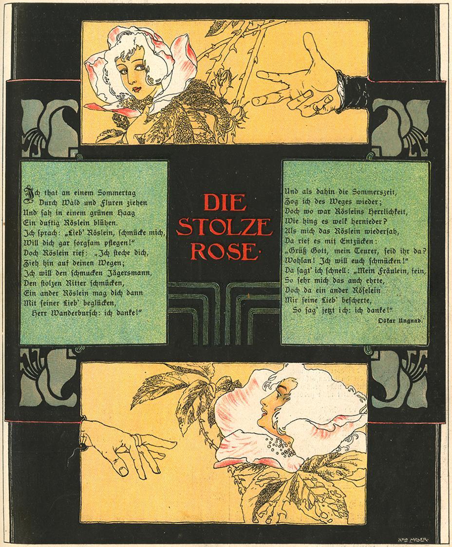 Koloman Moser, Illustration "Die stolze Rose" von Oskar Ungnad, 1897, Buchdruck in Farbe, Blatt ...