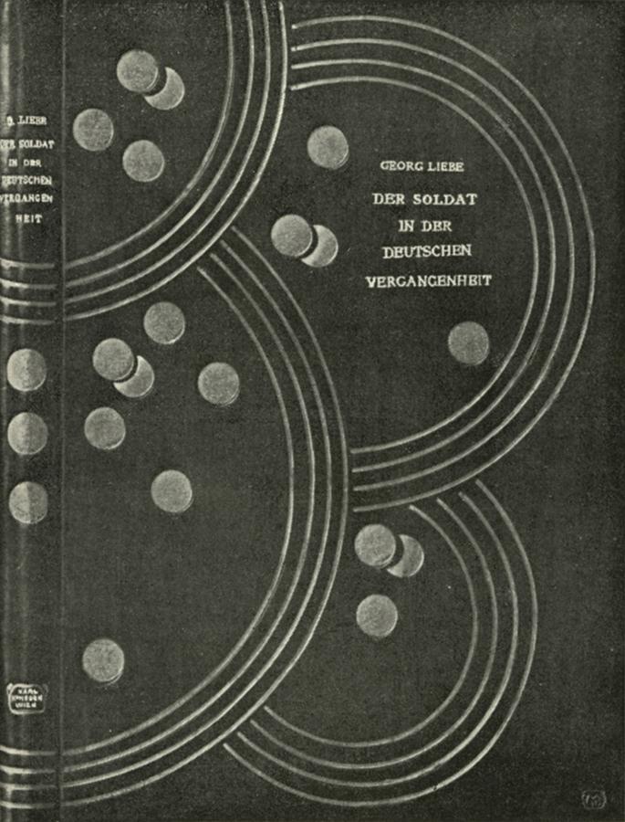 Koloman Moser, "Der Soldat in der deutschen Vergangenheit" von Georg Liebe, um 1900, Goldpräged ...