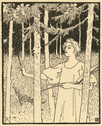 Koloman Moser, Illustration "Die Grubegger Roserl" von Hans Fraungruber, 1895, Buchdruck, Blatt ...