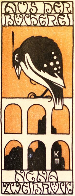 Koloman Moser, Exlibris Nena Zweibrück, 1905, Klischee, Blattmaße: 8,2 x 3,2 cm, Österreichisch ...