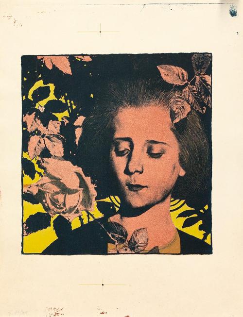 Koloman Moser, Probedruck Mädchen in Rosen, Beilage zur Gründerausgabe, 1898, Farblithografie,  ...