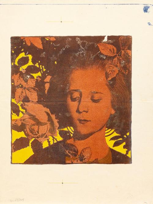 Koloman Moser, Probedruck Mädchen in Rosen, Beilage zur Gründerausgabe, 1898, Farblithografie,  ...