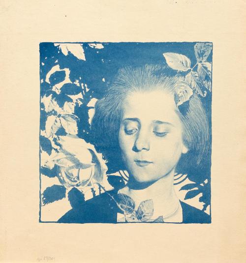 Koloman Moser, Probedruck Mädchen in Rosen, Beilage zur Gründerausgabe, 1898, Farblithografie,  ...