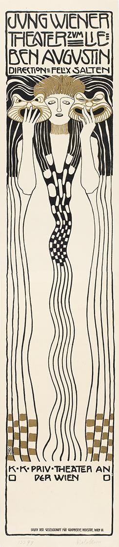 Koloman Moser, Plakat "Jung Wiener Theater zum lieben Augustin" von Felix Salten, 1901, Farblit ...