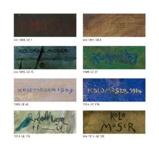 Gerd Pichler, Signaturen von Koloman Moser, 2012, Schautafel aus: Ders.: Koloman Moser. Die Gem…