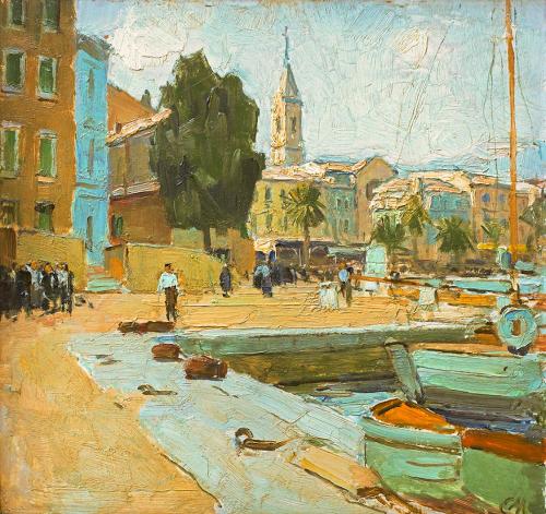 Carl Moll, Sanary-sur-Mer, 1928 um, Öl auf Holz, 33,7 × 35 cm, Privatbesitz