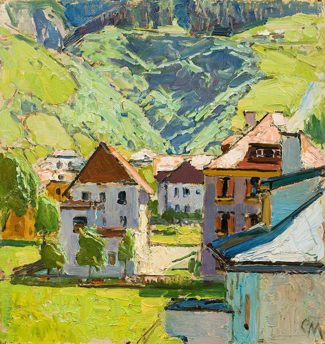 Carl Moll, Hofgastein, Fensterblick, 1934, Öl auf Holz, 35,5 × 34 cm, Galerie Kovacek Wien