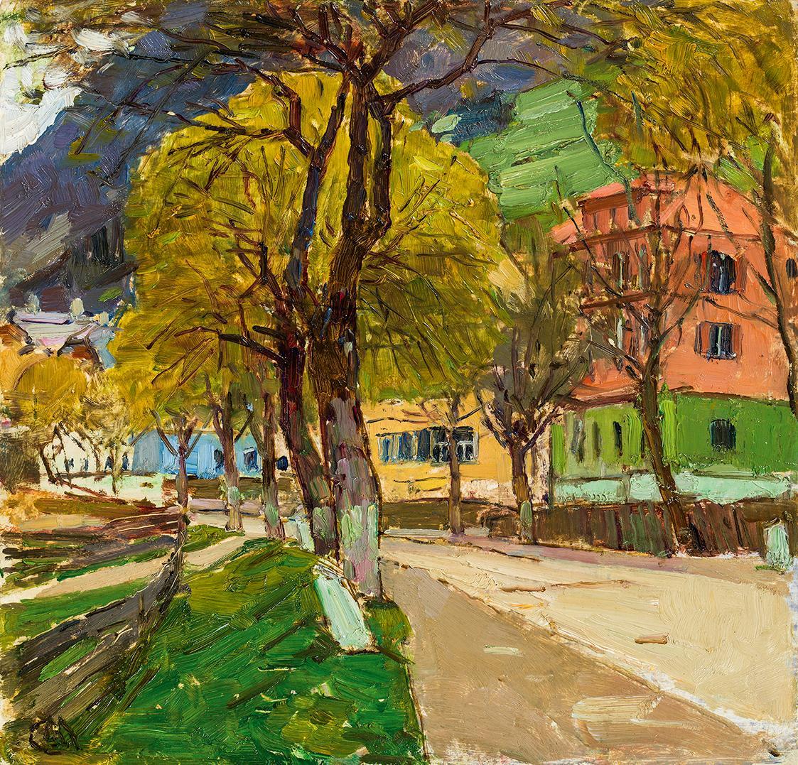 Carl Moll, Hofgastein im Mai, 1934, Öl auf Holz, 34 × 35,5 cm, Privatbesitz