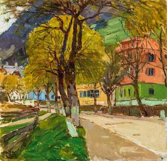 Carl Moll, Hofgastein im Mai, 1934, Öl auf Holz, 34 × 35,5 cm, Privatbesitz