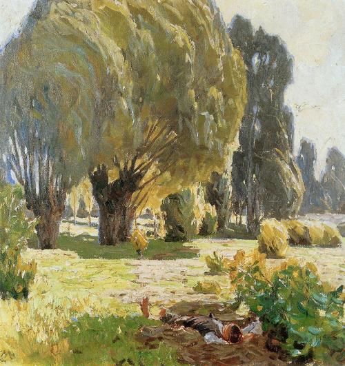 Carl Moll, Sommertag, 1922 um, Öl auf Leinwand, 59,5 × 59,5 cm, Privatbesitz Österreich