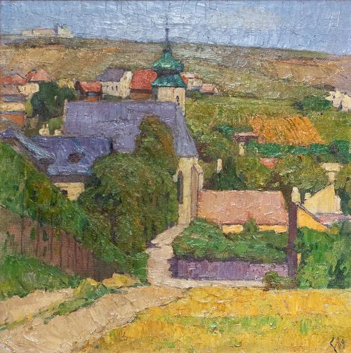 Carl Moll, Motiv aus Grinzing, 1935, Öl auf Leinwand, 60 x 60 cm, Privatbesitz, courtesy Kunsth ...