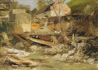 Carl Moll, Alte Mühle am Loserbach, 1890, Öl auf Holz, 24 × 33 cm, Privatbesitz, Wien