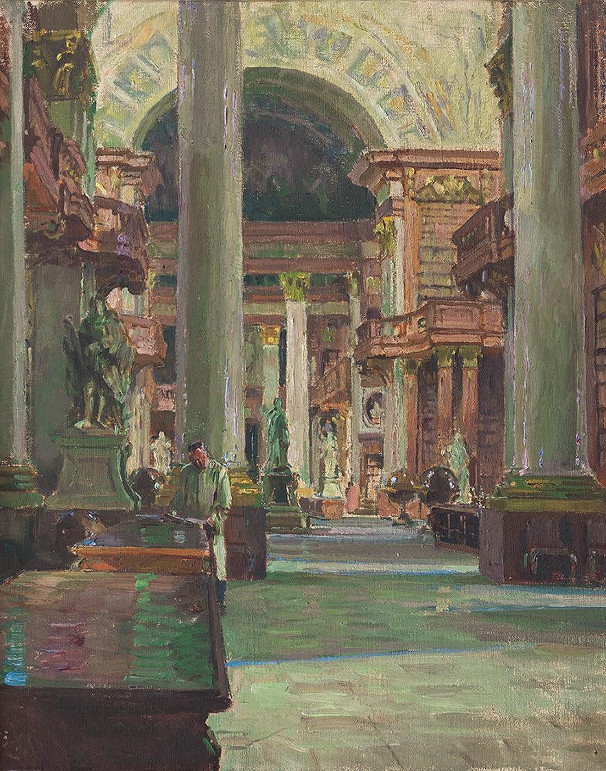 Carl Moll, Prunksaal der Nationalbibliothek, 1929, Öl auf Leinwand, 64 × 51,5 cm, Verein der Fr ...