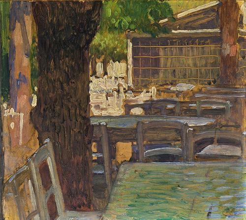 Carl Moll, Café Hohe Warte, 1905 um, Öl auf Holz, 36,5 × 26,5 cm, Privatbesitz