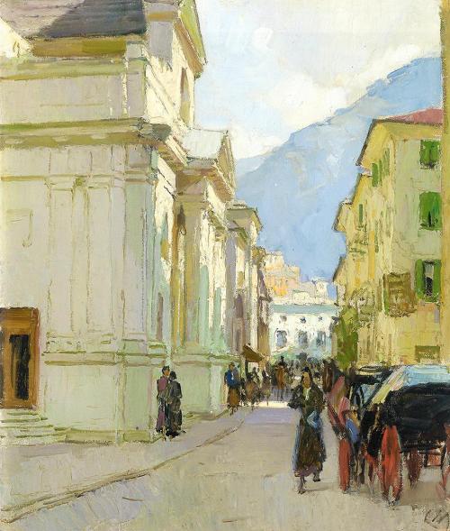 Carl Moll, Rapallo, Piazza Cavour, 1931, Öl auf Leinwand, 61 × 51 cm, Privatbesitz