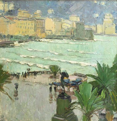 Carl Moll, Rapallo im Regen, 1932, Öl auf Holz, 35,4 × 34,2 cm, Sammlung Leopold, Wien