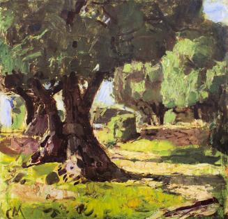 Carl Moll, Olivengarten, Provence, 1933, Öl auf Holz, 34,5 × 35,5 cm, Unbekannter Besitz