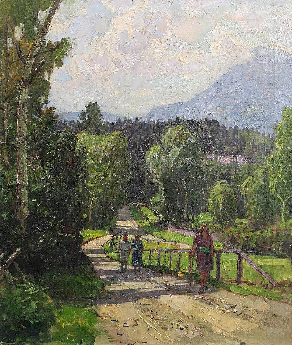 Carl Moll, Spaziergang am Kreuzberg, 1938 um, Öl auf Leinwand, 60,5 × 50 cm, Privatbesitz Wien