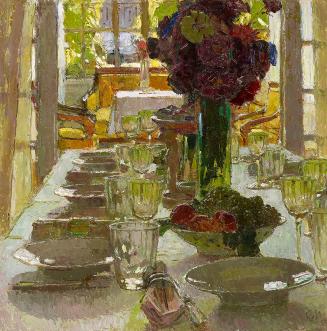 Carl Moll, Speisezimmer I, 1914 um, Öl auf Leinwand, 59,7 × 59,7 cm, Kunsthandel Freller Antikh ...