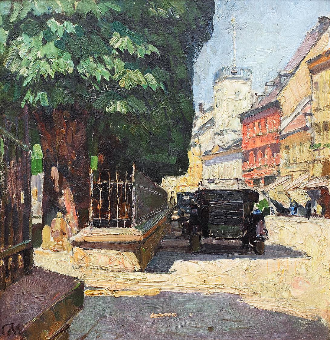 Carl Moll, Bad Hall in Oberösterreich, 1936, Öl auf Holz, 35 × 34,3 cm, Privatbesitz