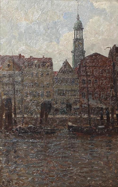 Carl Moll, Geburtshaus von Anna Schindler-Moll in Hamburg, 1895, Öl auf Holz, 23,5 × 15 cm, Pri ...