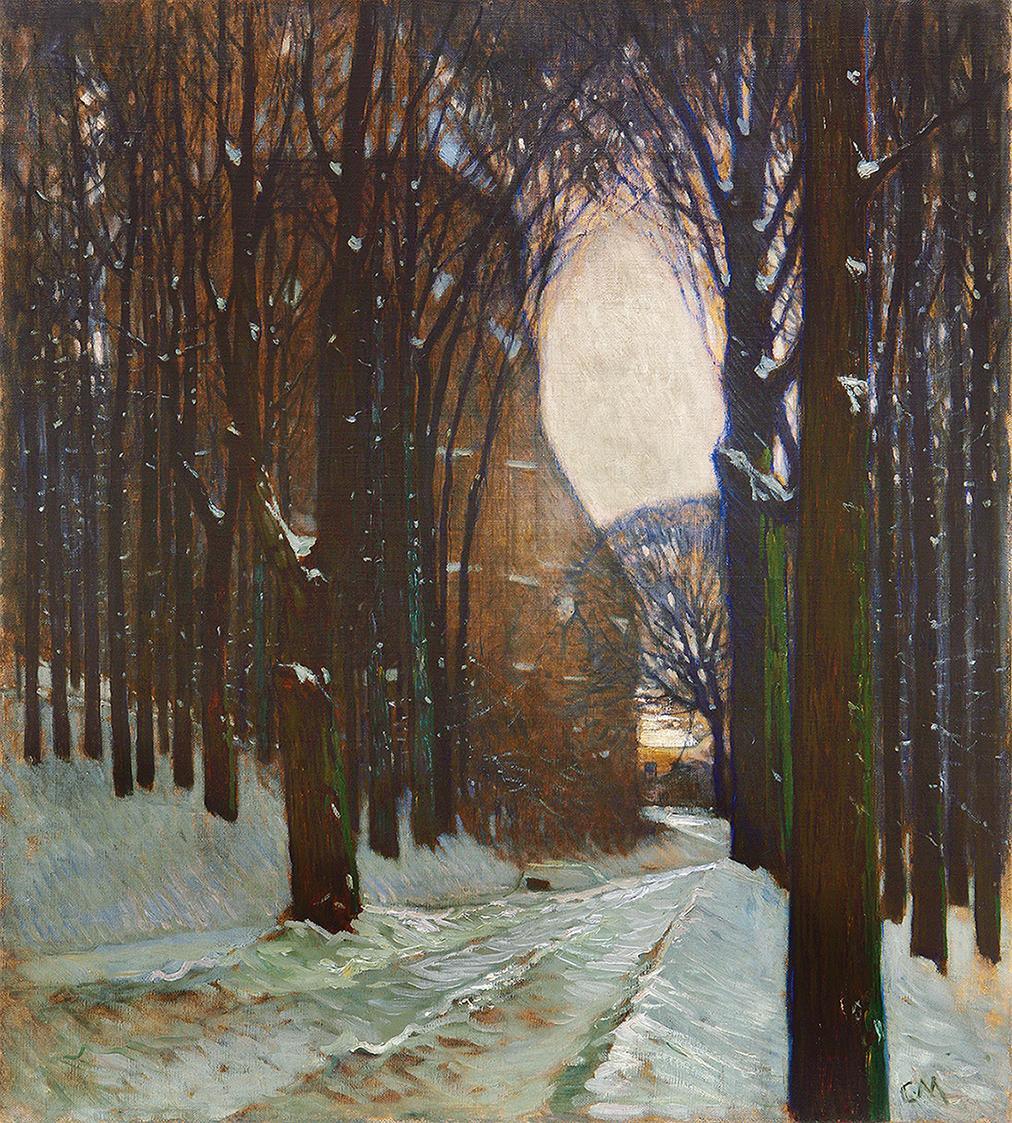 Carl Moll, Heiligenstädter Kirche im Winter, 1905 um, Öl auf Leinwand, 100 × 90 cm, Sammlung Ri ...