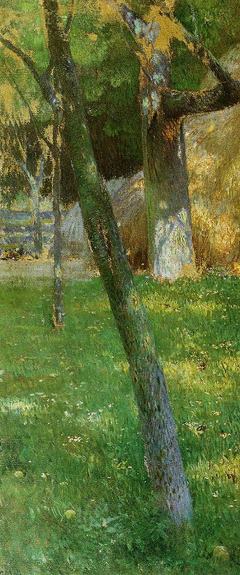 Carl Moll, Bäume, 1900 um, Öl auf Leinwand, 68,5 × 30 cm, Unbekannter Besitz