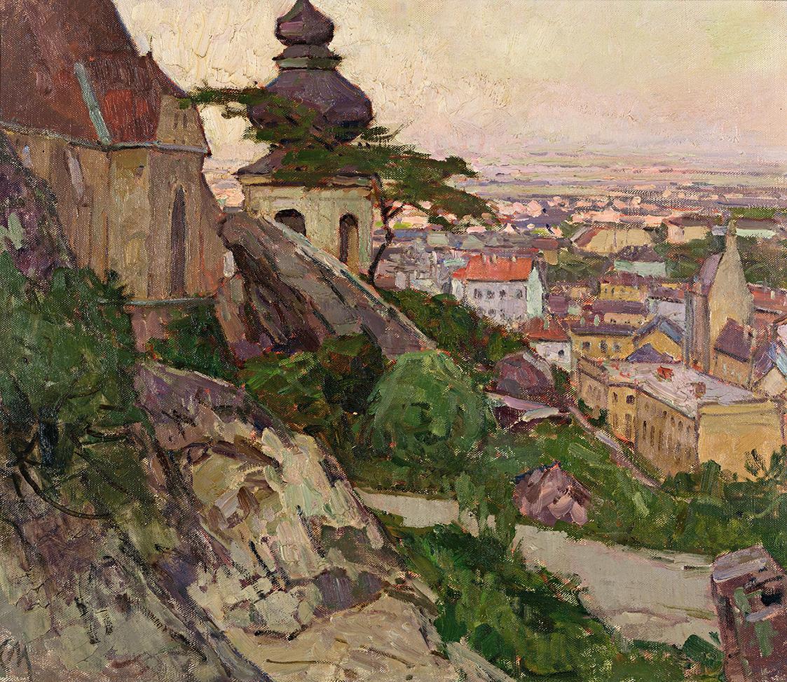 Carl Moll, Blick auf Mödling von dem Weg zum Liechtenstein oberhalb der Pfarrkirche herab auf d ...