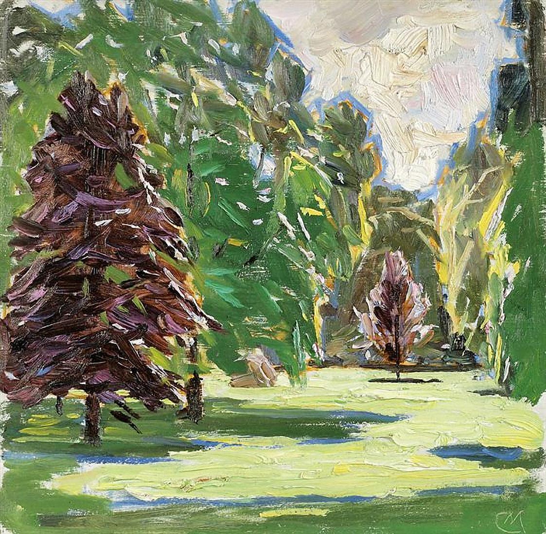 Carl Moll, Im Park von Förev bei Pressburg, 1929, Öl auf Holz, 34,5 × 35,5 cm, Privatbesitz, co ...