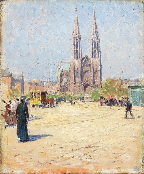 Carl Moll, Votivkirche, 1897 um, Öl auf Holz, 26,5 × 23 cm, Privatbesitz