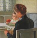 Carl Moll, Beim Frühstück, 1903, Öl auf Leinwand, 100,3 × 100 cm, Wien Museum MUSA, Inv.-Nr. 45 ...