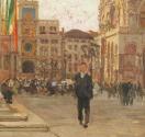 Carl Moll, Markusplatz in Venedig, 1899 um, Öl auf Holz, 33,5 × 35,4 cm, Privatbesitz