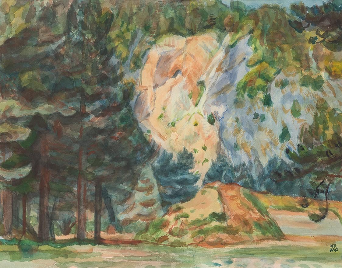 Alfred Wickenburg, Felswand, 1948, Aquarell auf Papier, Blattmaße: 45,5 x 57,5 cm, Leihgabe aus ...
