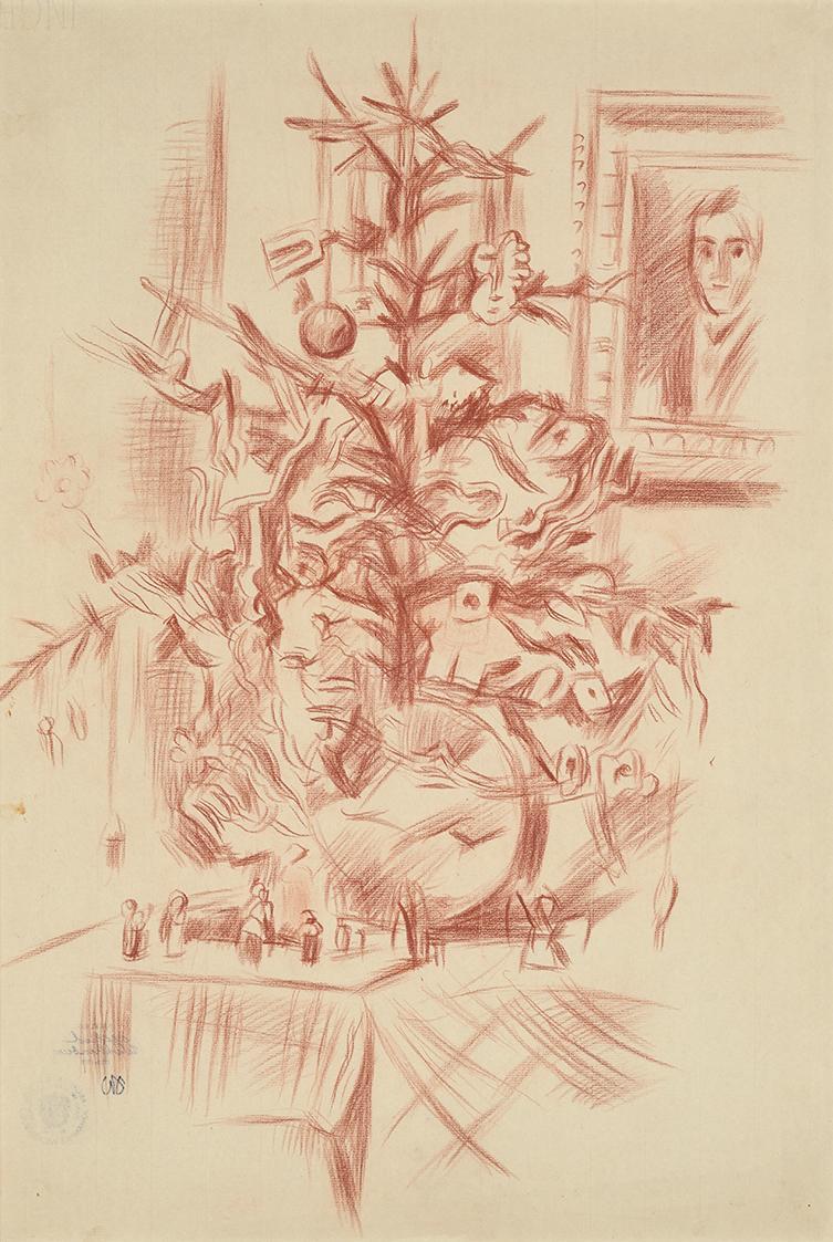 Alfred Wickenburg, Weihnachtsbaum, um 1942, Rötel auf Papier, Blattmaße: 60,5 x 40,5 cm, Leihga ...