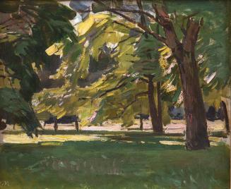 Carl Moll, Praterlandschaft, um 1928, Öl auf Holz, 29,5 × 35,5 cm, Kunsthandel Freller Antikhau ...