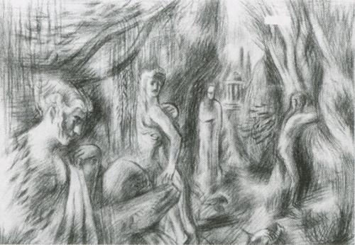 Alfred Wickenburg, Mythologische Szene, 1931/1932, Bleistift auf Papier, 27,3 × 39,3 cm, Privat ...