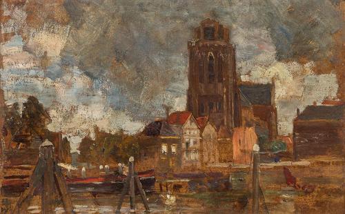 Tina Blau, Blick auf Dordrecht, 1907, Öl auf Karton, 18 × 26,8 cm, Privatbesitz