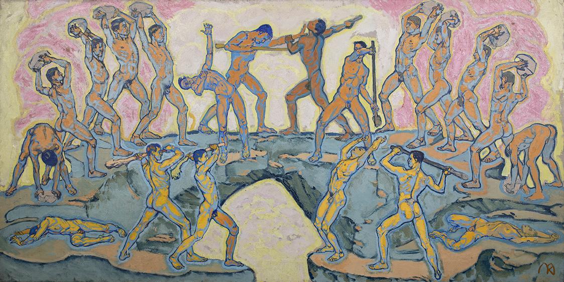 Koloman Moser, Kampf der Titanen I, um 1914, Öl auf Leinwand, 73 x 148 cm, Chazen Museum of Art ...