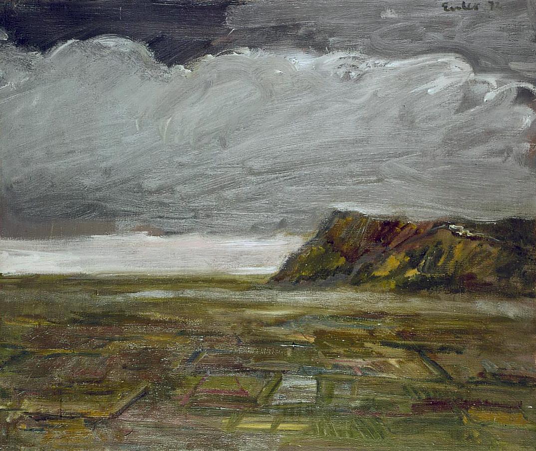 Georg Eisler, Gewitter über Norma, 1972, Öl auf Leinwand, 50 × 60 cm, Privatbesitz, Heidelberg