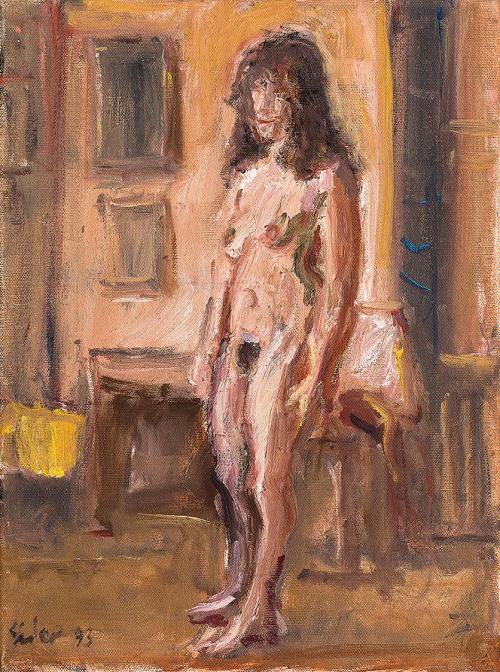 Georg Eisler, Stehender weiblicher Akt, 1993, Öl auf Leinwand, 40 × 30 cm, Privatbesitz