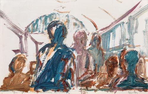 Georg Eisler, Métro, 1970, Öl auf Karton, 32 × 50 cm, Verbleib unbekannt