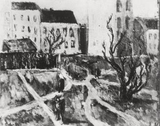 Georg Eisler, Blechturmgasse, 1951, Öl auf Karton, 36 × 43 cm, Verbleib unbekannt