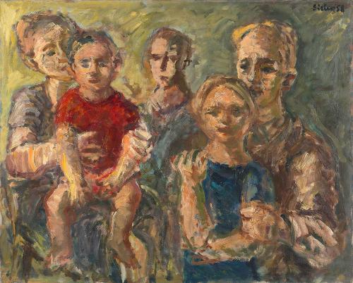 Georg Eisler, Die holländische Familie, 1958, Öl auf Leinwand, 79,8 × 99 cm, Georg und Alice Ei ...