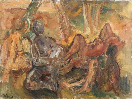 Georg Eisler, Figuren in einer Landschaft, 1963, Öl auf Leinwand, 60 × 80 cm, Georg und Alice E ...